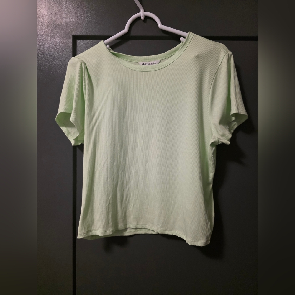 Athleta Mint Green Signature rib cropped Tee XL Extra Large